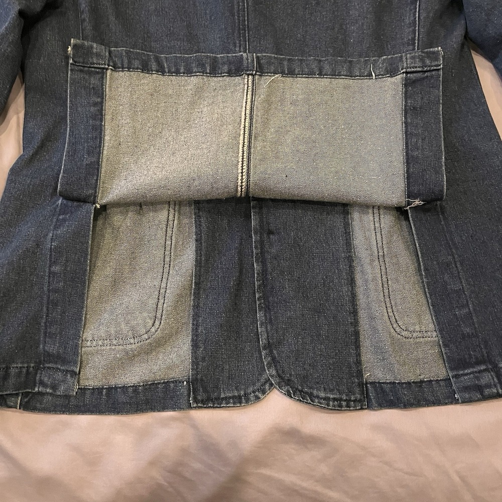 Denim Blazer Jacket Tailored Chore Coat Patch Pockets L 40 100 Cotton Y2K Style - Picture 11 of 11